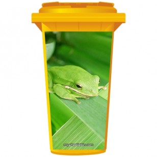 Green Frog On A Leaf Wheelie Bin Sticker Panel